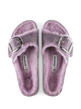 Birkenstocks MADRID BIG BUCKLE SHEARLING Lavender Slide Sandals oiled leather